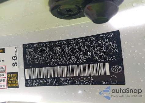 2022 Toyota Corolla Le z USA, uszkodzony, nr VIN JTDEPMAE4N3013326